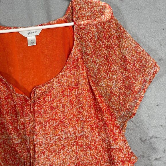 CJ Banks Womens Pullover Scoop Neck Line Orange Blouse Plus Size 1X - Picture 5 of 10